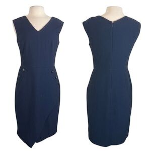 ANTONIO MELANI Sz 8 Midnight Blue Dress Button Details Sleeveless Sheath Pencil